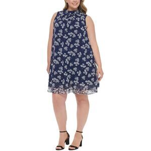 Jessica Howard Womens Plus Blue Floral Ruched Shift Dress Size 22W